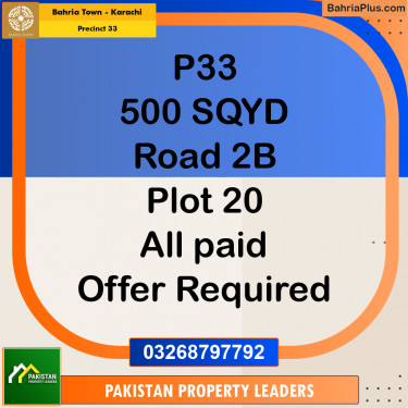 Residential Plot for Sale in Precinct 33 -  Bahria Town, Karachi - (BP-201364)