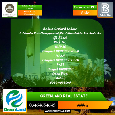 5 Marla Commercial Plot for Sale in Phase 4 - G4 Commercial -  Bahria Orchard, Lahore - (BP-201384)