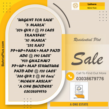 Residential Plot for Sale in Bahria Town, Lahore - (BP-201393)