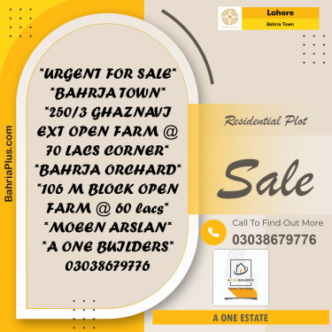 Residential Plot for Sale in Bahria Town, Lahore - (BP-201394)