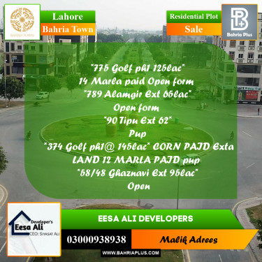 Residential Plot for Sale in Bahria Town, Lahore - (BP-201484)