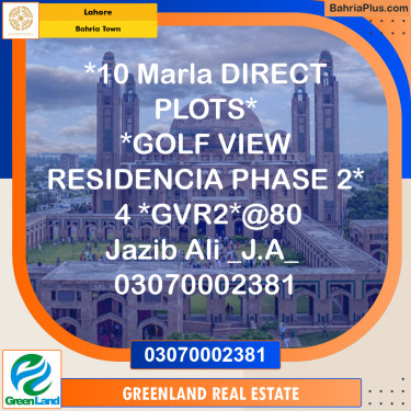 10 Marla Residential Plot for Sale in Bahria Town, Lahore - (BP-201600)