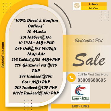 Residential Plot for Sale in Bahria Town, Lahore - (BP-201639)