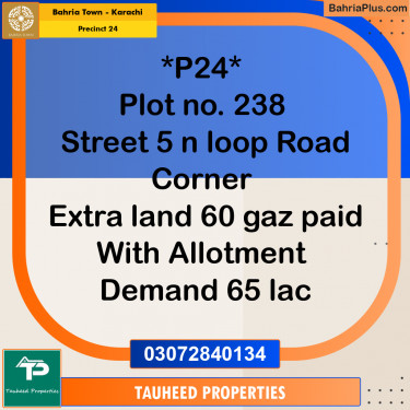 125 Sq. Yards Residential Plot for Sale in Precinct 24 -  Bahria Town, Karachi - (BP-201644)