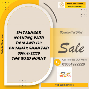 10 Marla Residential Plot for Sale in Sector F - Tauheed Block -  Bahria Town, Lahore - (BP-201657)