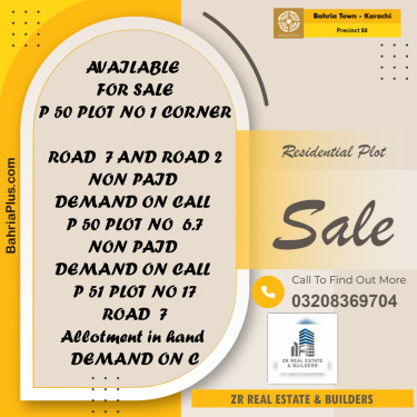 500 Sq. Yards Residential Plot for Sale in Precinct 50 -  Bahria Town, Karachi - (BP-201750)