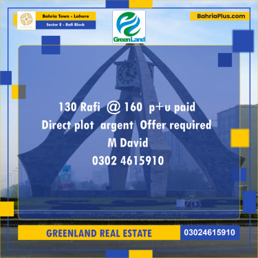 Residential Plot for Sale in Sector E - Rafi Block -  Bahria Town, Lahore - (BP-201761)