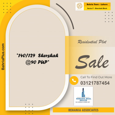 10 Marla Residential Plot for Sale in Sector F - Shershah Block -  Bahria Town, Lahore - (BP-201776)