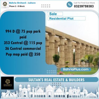 8 Marla Residential Plot for Sale in Phase 2 - D Block -  Bahria Orchard, Lahore - (BP-201809)