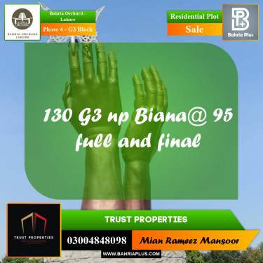 Residential Plot for Sale in Phase 4 - G3 Block -  Bahria Orchard, Lahore - (BP-201863)