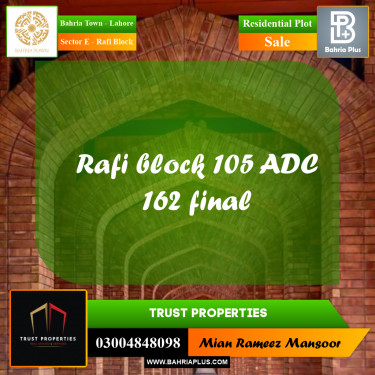Residential Plot for Sale in Sector E - Rafi Block -  Bahria Town, Lahore - (BP-201894)