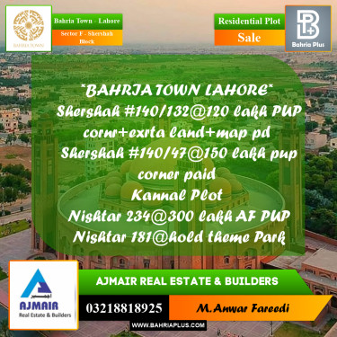 5 Marla Residential Plot for Sale in Sector F - Shershah Block -  Bahria Town, Lahore - (BP-201939)