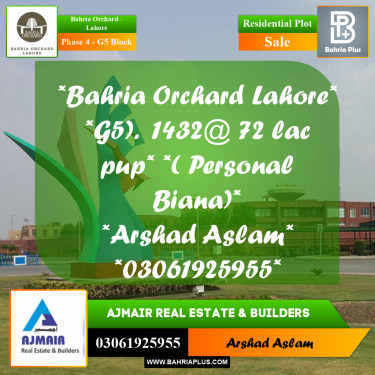 Residential Plot for Sale in Phase 4 - G5 Block -  Bahria Orchard, Lahore - (BP-201972)