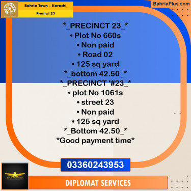 125 Sq. Yards Residential Plot for Sale in Precinct 23 -  Bahria Town, Karachi - (BP-202022)