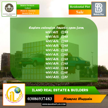 Residential Plot for Sale in Phase 1 - Eastern District Ext. I -  Bahria Orchard, Lahore - (BP-202062)