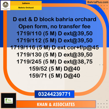 Residential Plot for Sale in Bahria Orchard, Lahore - (BP-202070)