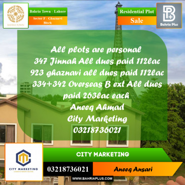 10 Marla Residential Plot for Sale in Sector F - Ghaznavi Block -  Bahria Town, Lahore - (BP-202157)