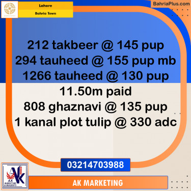 Residential Plot for Sale in Bahria Town, Lahore - (BP-202163)