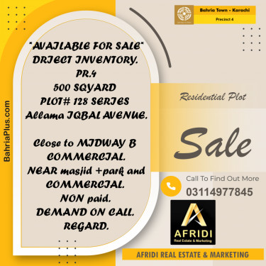 500 Sq. Yards Residential Plot for Sale in Precinct 4 -  Bahria Town, Karachi - (BP-202280)