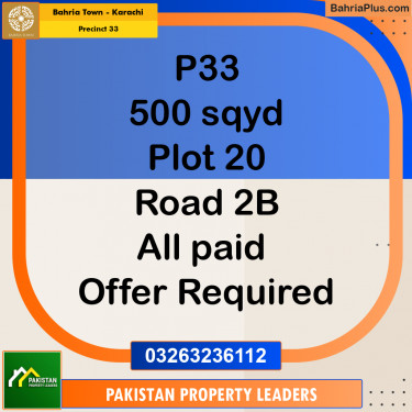 Residential Plot for Sale in Precinct 33 -  Bahria Town, Karachi - (BP-202319)