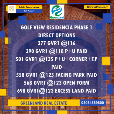 10 Marla Residential Plot for Sale in Golf Phase 1 -  Bahria Town, Lahore - (BP-202355)