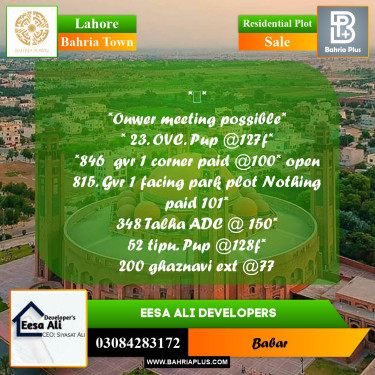 Residential Plot for Sale in Bahria Town, Lahore - (BP-202389)