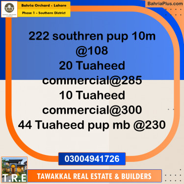 10 Marla Residential Plot for Sale in Phase 1 - Southern District -  Bahria Orchard, Lahore - (BP-202417)