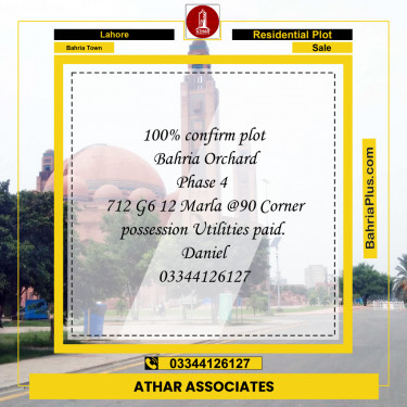 12 Marla Residential Plot for Sale in Bahria Town, Lahore - (BP-202420)