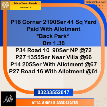 250 Sq. Yards Residential Plot for Sale in Precinct 16 -  Bahria Town, Karachi - (BP-202461)
