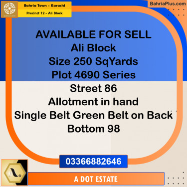 250 Sq. Yards Residential Plot for Sale in Precinct 12 - Ali Block -  Bahria Town, Karachi - (BP-202527)