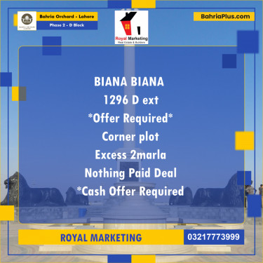 8 Marla Residential Plot for Sale in Phase 2 - D Block -  Bahria Orchard, Lahore - (BP-202610)