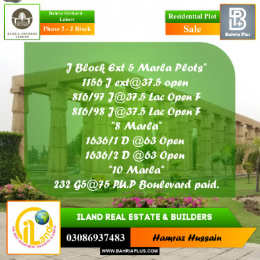 5 Marla Residential Plot for Sale in Phase 2 - J Block -  Bahria Orchard, Lahore - (BP-202649)