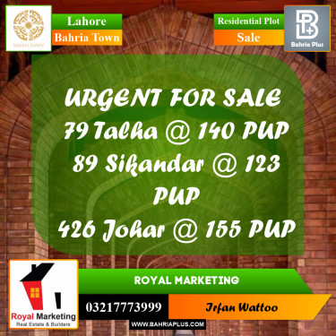 Residential Plot for Sale in Bahria Town, Lahore - (BP-202701)