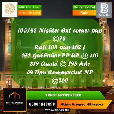 Residential Plot for Sale in Sector E - Rafi Block -  Bahria Town, Lahore - (BP-202702)