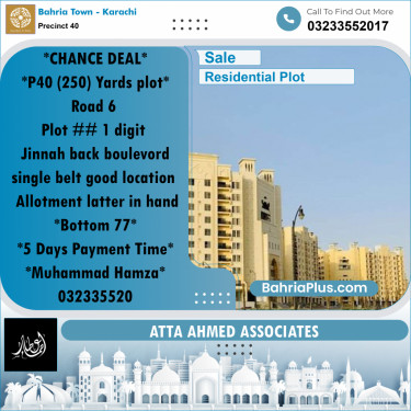 250 Sq. Yards Residential Plot for Sale in Precinct 40 -  Bahria Town, Karachi - (BP-202845)