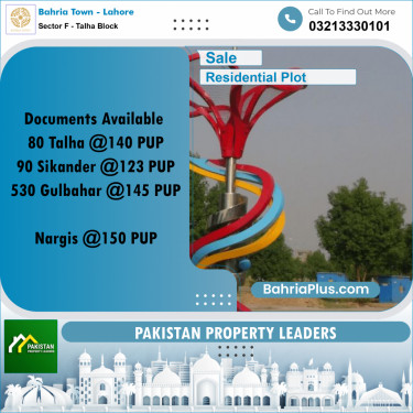 10 Marla Residential Plot for Sale in Sector F - Talha Block -  Bahria Town, Lahore - (BP-202849)