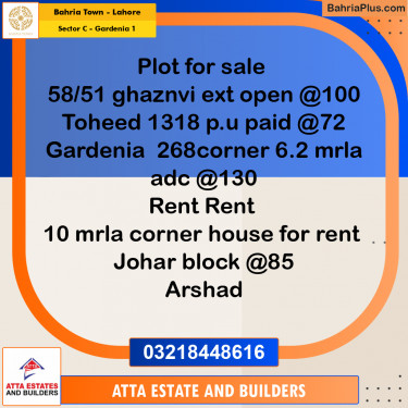 10 Marla Residential Plot for Sale in Sector C - Gardenia 1 -  Bahria Town, Lahore - (BP-202874)