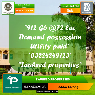 10 Marla Residential Plot for Sale in Phase 4 - G6 Block -  Bahria Orchard, Lahore - (BP-202890)