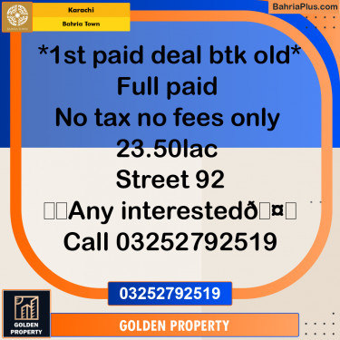 75 Sq. Yards Residential Plot for Sale in Bahria Town, Karachi - (BP-202954)