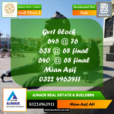 Residential Plot for Sale in Golf Phase 1 -  Bahria Town, Lahore - (BP-202983)