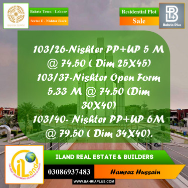 5 Marla Residential Plot for Sale in Sector E - Nishtar Block -  Bahria Town, Lahore - (BP-203008)