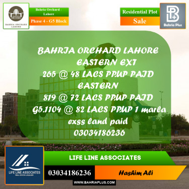 10 Marla Residential Plot for Sale in Phase 4 - G5 Block -  Bahria Orchard, Lahore - (BP-203024)