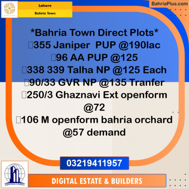 Residential Plot for Sale in Bahria Town, Lahore - (BP-203032)