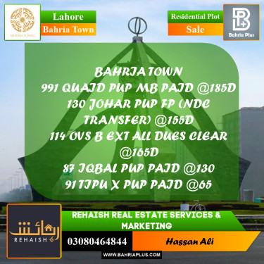 Residential Plot for Sale in Bahria Town, Lahore - (BP-203044)