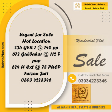 Residential Plot for Sale in Sector C - Gulbahar Block -  Bahria Town, Lahore - (BP-203069)