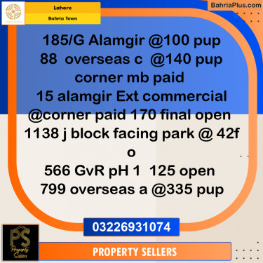 Residential Plot for Sale in Bahria Town, Lahore - (BP-203072)