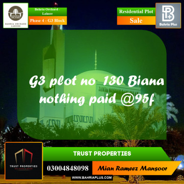 10 Marla Residential Plot for Sale in Phase 4 - G3 Block -  Bahria Orchard, Lahore - (BP-203122)