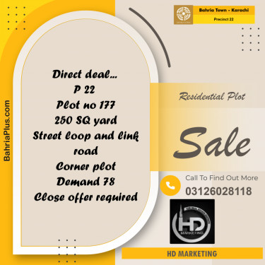 250 Sq. Yards Residential Plot for Sale in Precinct 22 -  Bahria Town, Karachi - (BP-203160)