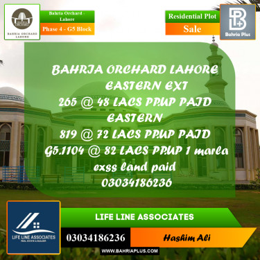 10 Marla Residential Plot for Sale in Phase 4 - G5 Block -  Bahria Orchard, Lahore - (BP-203251)