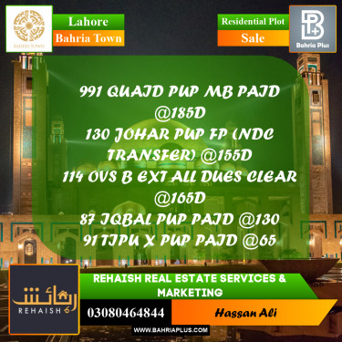 Residential Plot for Sale in Bahria Town, Lahore - (BP-203320)